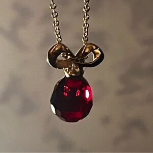 Ruby Garnet Faceted Sparkle Gemstone Pendant Goldtone chain necklace